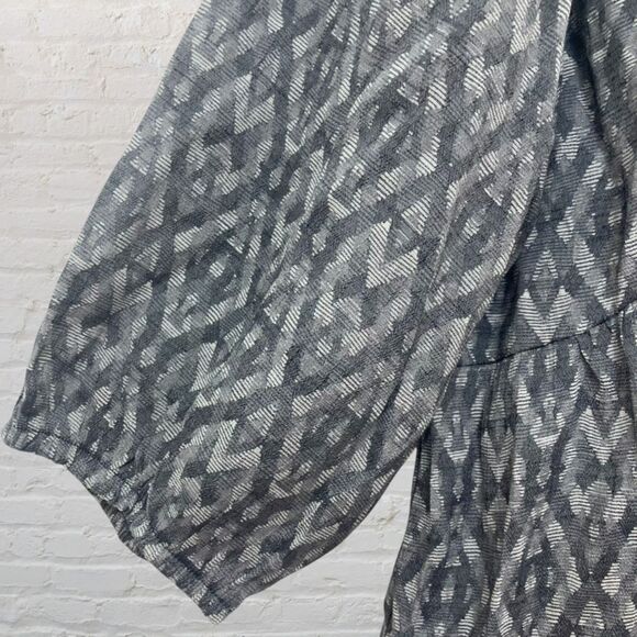 Fred David Ikat Peasant Blouse 2X – Gray Boho Tunic Balloon Sleeve Top - Picture 11 of 16
